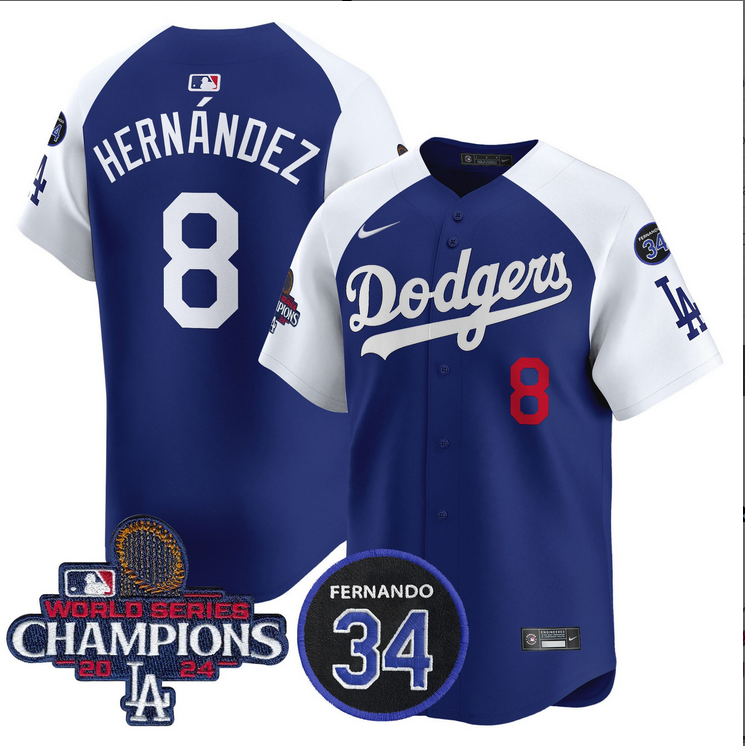 Men MLB Los Angeles Dodgers #8 Hernandez blue 2024 World Series Champions Patch Limited Jersey style 5->los angeles dodgers->MLB Jersey